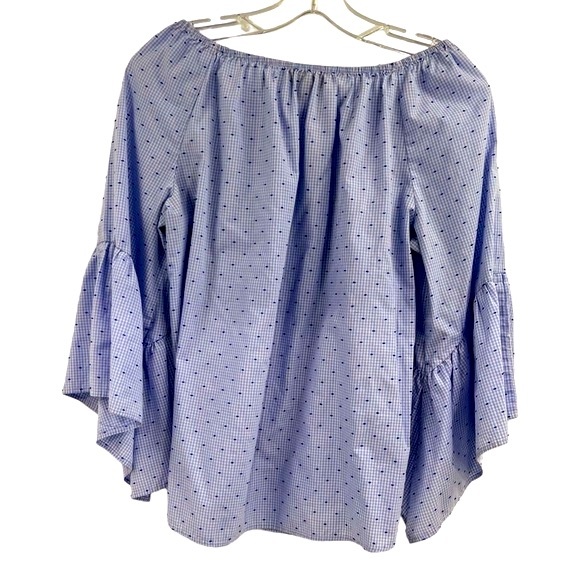 Melissa Paige Gingham Print Off Shoulder Top Blue White Size Petite Large - Picture 10 of 17